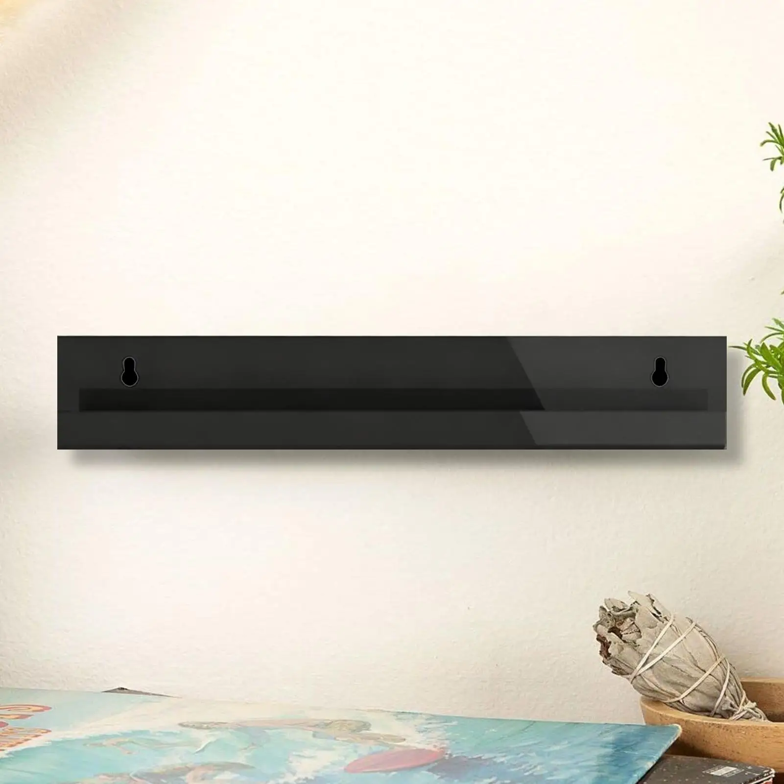 Record Wall Shelf 12-inch Black Floating Acrylic Shelf Wall Mount Disc Display Rack for Home Dorm Office Apartment Living Room