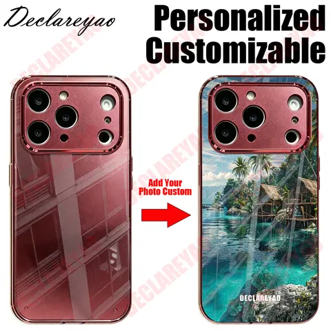 DECLAREYAO Custom Glass Case For iPhone 6S 8 SE 16 16e 12 2020 Max 11 Xs Pro 2022 17 7 6 SE3 Air SE2 15 XR 14 Plus 13 X Cover