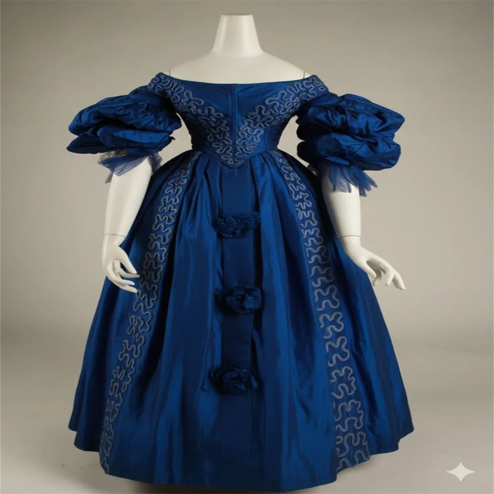 

1890s Blue Steampunk Gothic Victorian Walking Bustle Dress Historical Theater Reenactment Queen Ball Gown