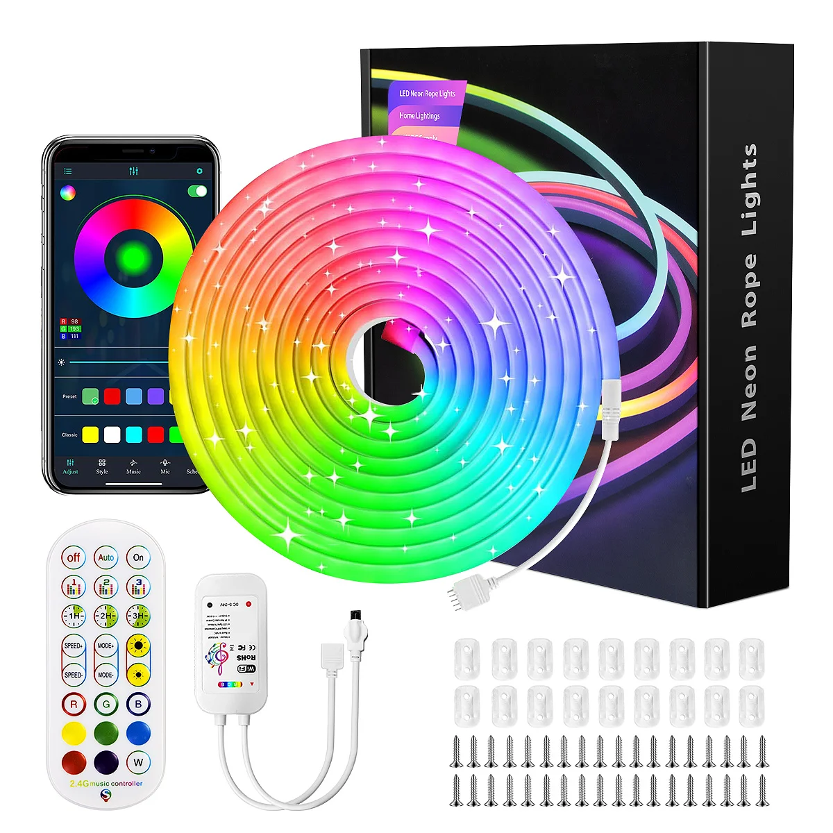 Flexible LED-Neon-Lichtleiste RGB, 108 LEDs/m, IP65 – steuer...