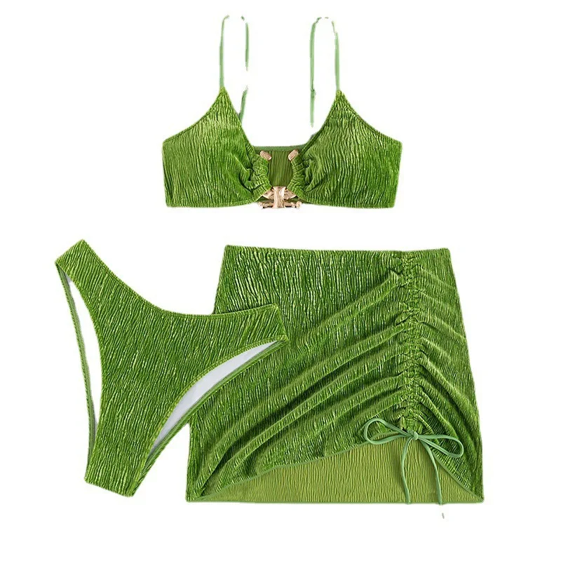 Swimwear Women Sexy Bikini Set Three Pieces Swimsuit With Pad Push Up Bathing Suit High Waist Beach Dress Cover Thong 2023