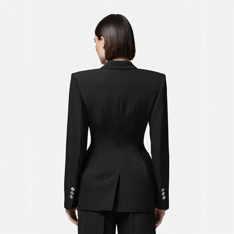 Tuta da pendolare 2024 primavera nuovo doppio petto spalla larga vita sottile stretto Socialite elegante cappotto Blazer nero sottile per le donne