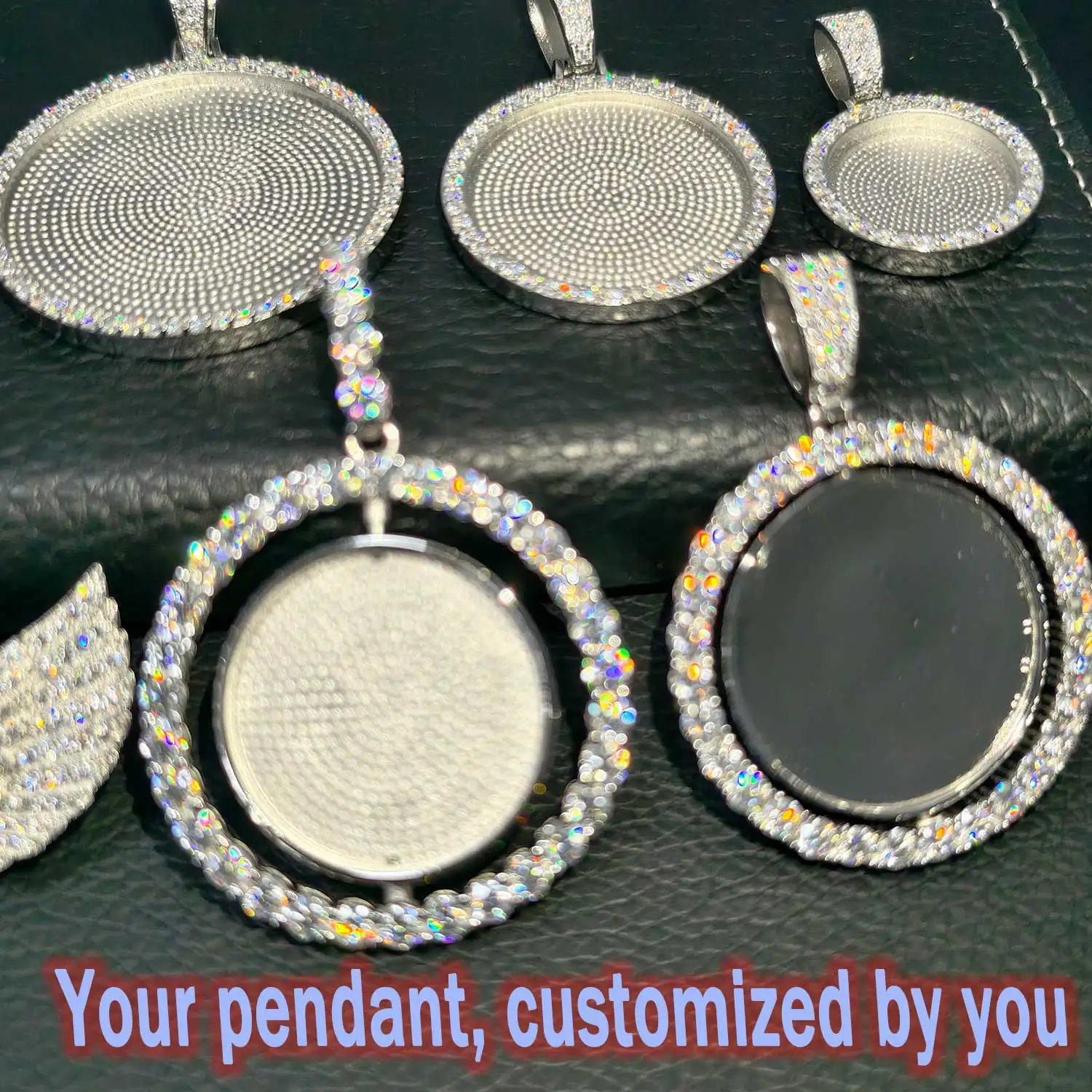 925silver Moissanite Necklace Pendant Custom Round Double sided Photo Frame Medal Personalized Commemorative Photo LuxuryJewelry