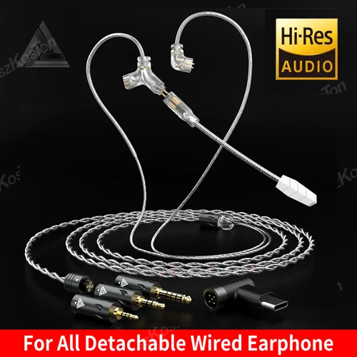 QKZ Q7 MAX Cable de auriculares mejorado Cable de auriculares de 2 pines Chapado en plata con micrófono tipo C/3,5 MM/2,5 MM/4,4 MM Cable de auriculares con enchufe