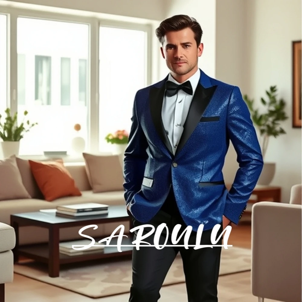 

Retro Modern Blazer Pants For Man, Top Quality, Slim Fitted Tuxedo, Delicate Peak Lapel One Button Men's Outfit, Wedding Suits
