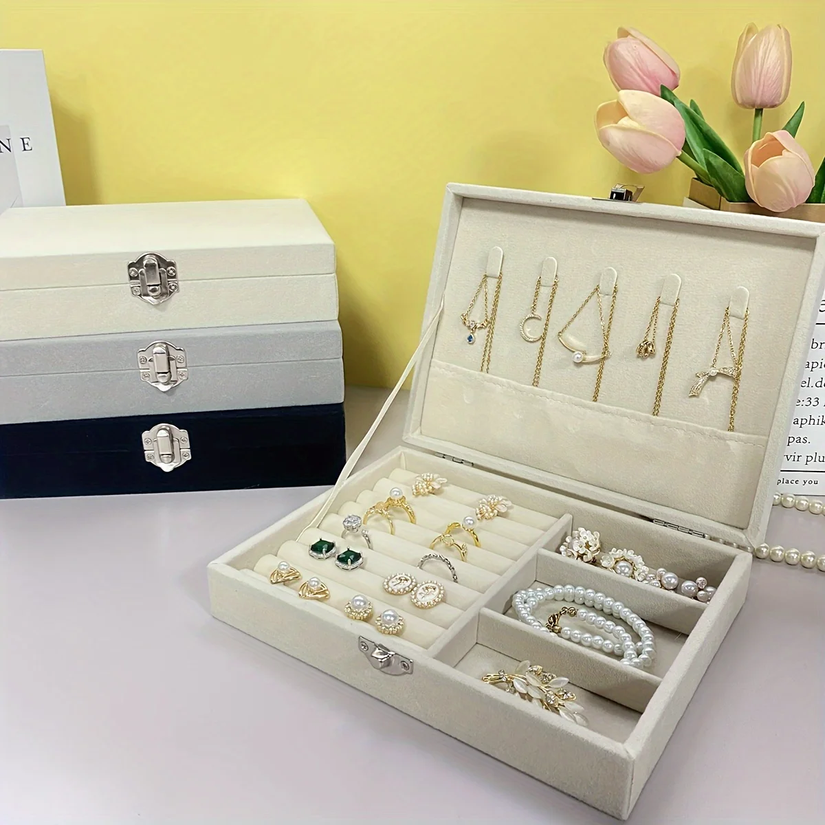 1PC Velvet Jewelry Box Organizer with Clasp, Earring Ring Storage Box for Women Girls Gift- Perfect for Storing Jewelry Boxes