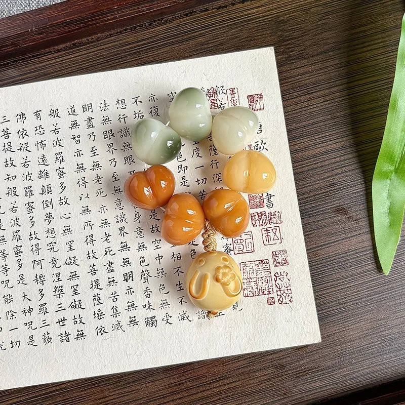 Natural Weathered Bodhi Root Carved Peach Garlic Bracelet for Men Women Prayer Meditation Beads Gifts