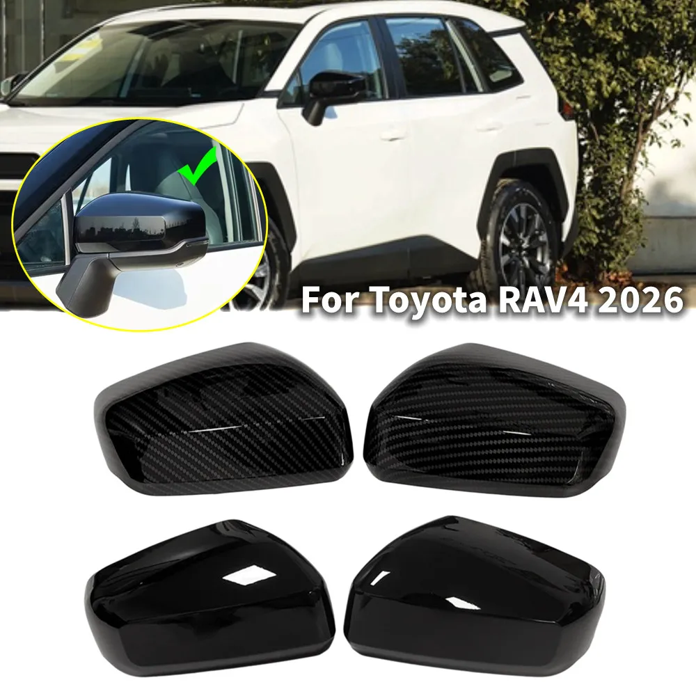 

For Toyota RAV4 2026 ABS Rearview Side Mirror Cover Wing Cap Exterior Door Housing Trim Adhesive Sticker Decoration Carbon Black