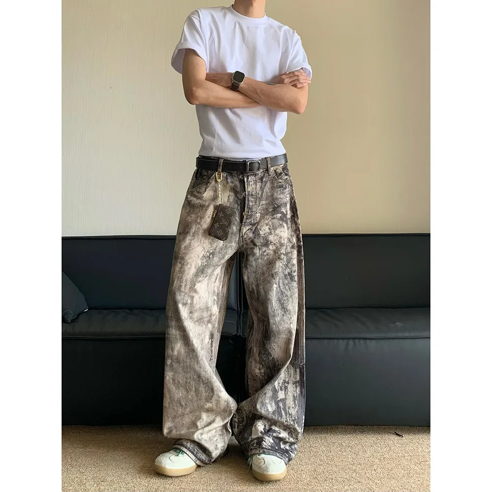 

Mens Teen Boys Printed Baggy Jeans Mid Rise Loose Fit Camouflage Skater Y2k Wide Leg Streetwear Denim Pants