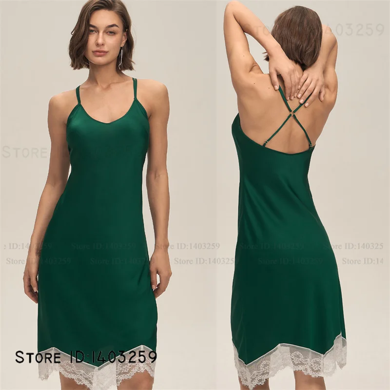 

Новая женская ночная рубашка на тонких бретельках, сорочка, одежда для сна, сексуальное интимное белье, лоскутное кружевное ночное платье, шелковистая атласная домашняя одежда