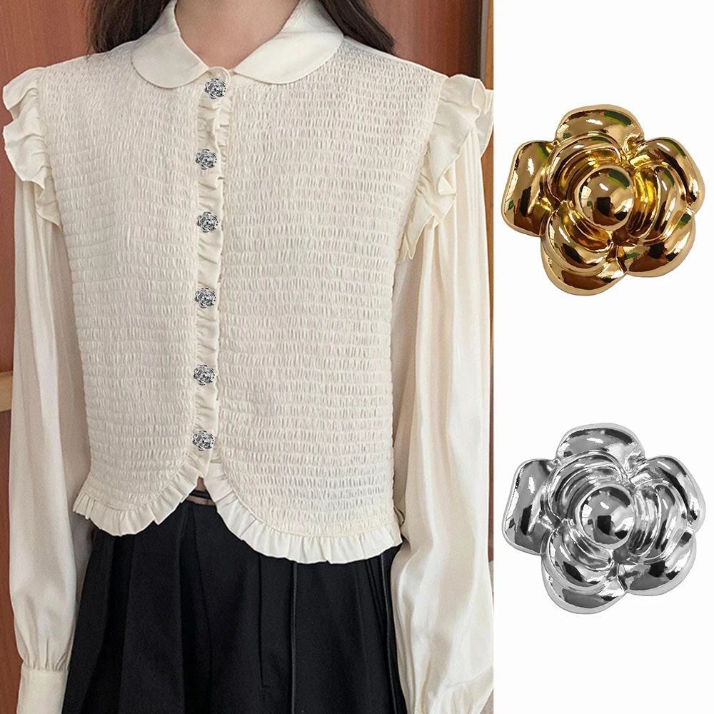 

10 Pieces/set Beautiful Camellia Design Metal Irregular Buttons Suit Coat Sweater Cardigan Hand Sewn Flower Decorative Buttons