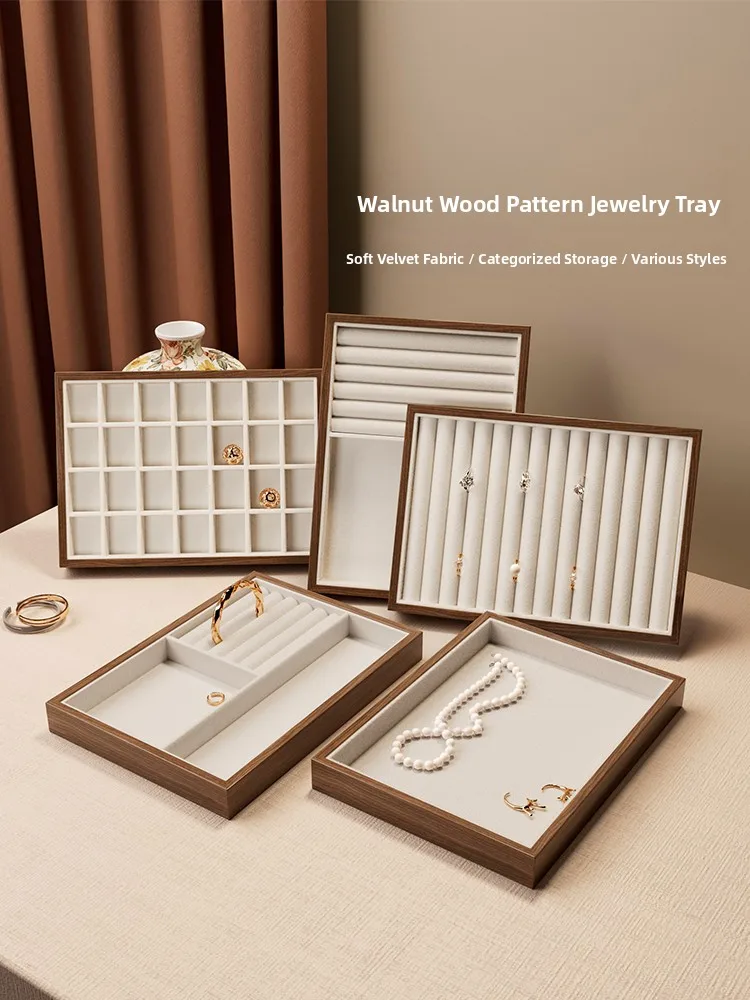 

Walnut Creative Design Jewelry Tray Display Plate Rings Nelaces Earrings Bracelets Storage Organizer Desk Top Storage Ra