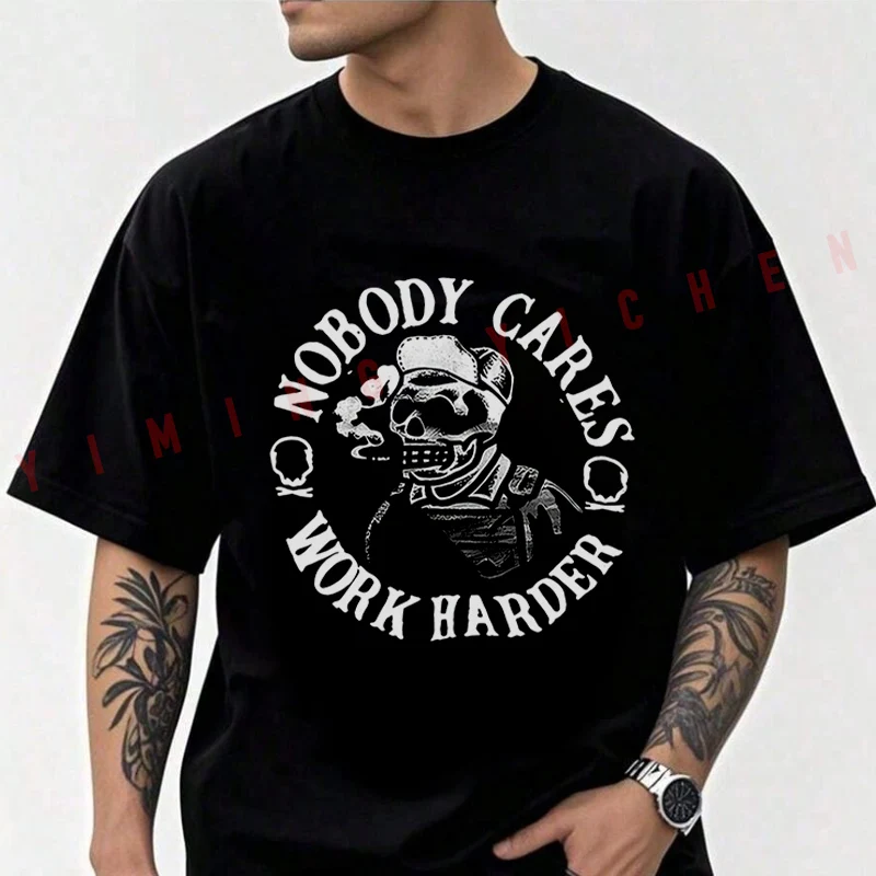 

Funny Skull Print Motorcycle Men's Fashion T-shirt Moto Cotton Casual Summer Comfortable Short Sleeve Tops