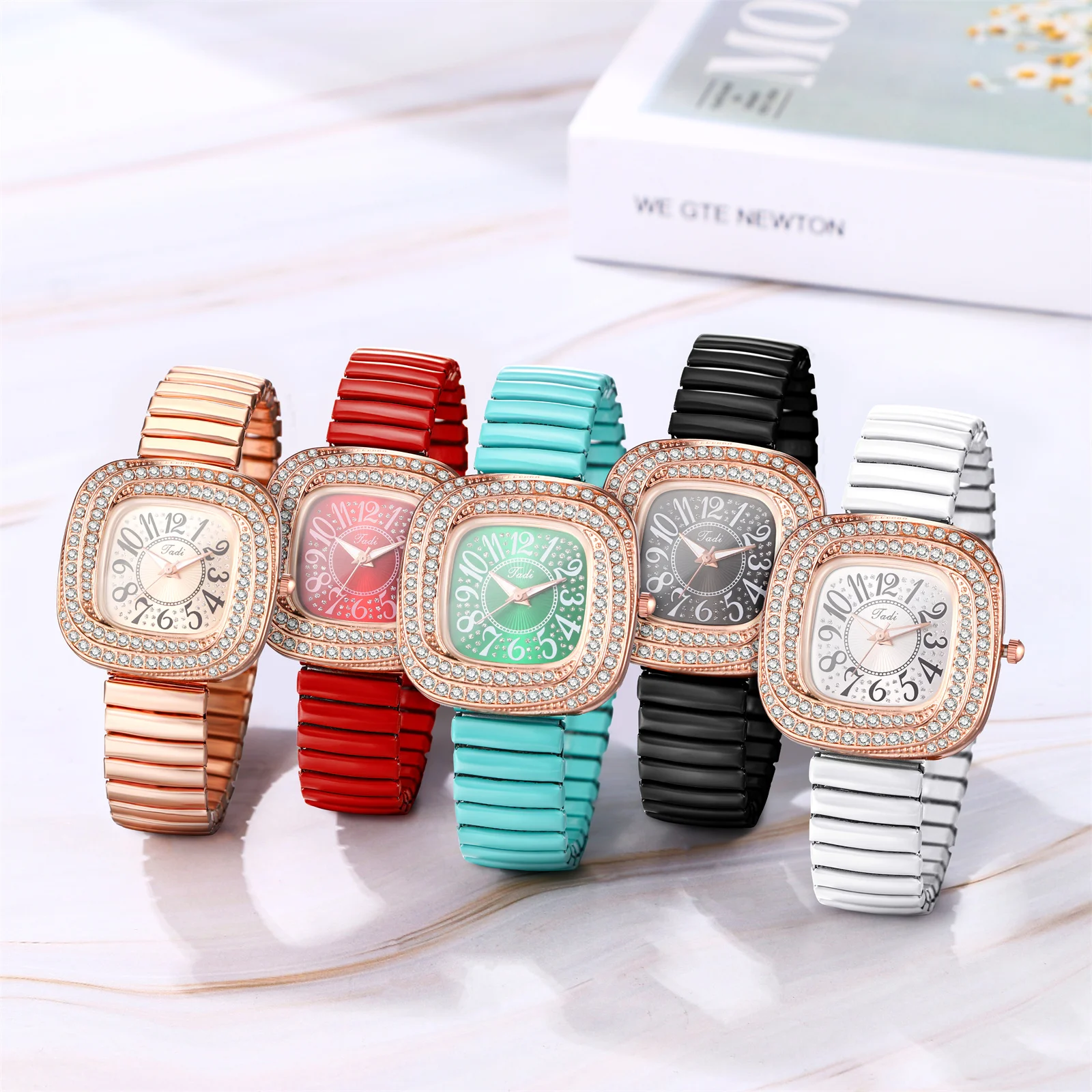 Lancarro orologio elastico con diamante quadrato da donna cinturino in acciaio di precisione quadrante Whirlpool rettangolare orologio da donna delicato impermeabile