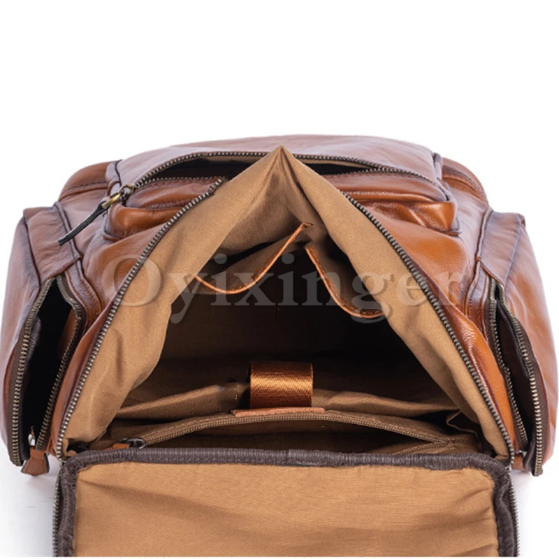 Vintage Men's Genuine Cowhide Leather Backpack 14