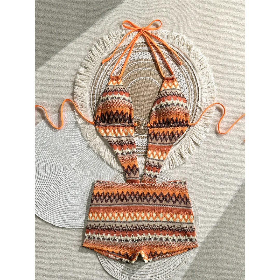 Sexy bedruckter Trikini-Badeanzug mit tiefem V-Ausschnitt für Damen, einteiliger Badeanzug, Damen-Badeanzug mit Neckholder, rückenfreie Shorts, Badebekleidung, Badeanzug V7960 – Detail 7