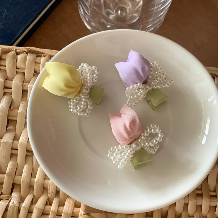 

Female Mori High Sense Niche Bangs Side Headgear New Tulip Pearl Hairpin Hairpin Pair Clip