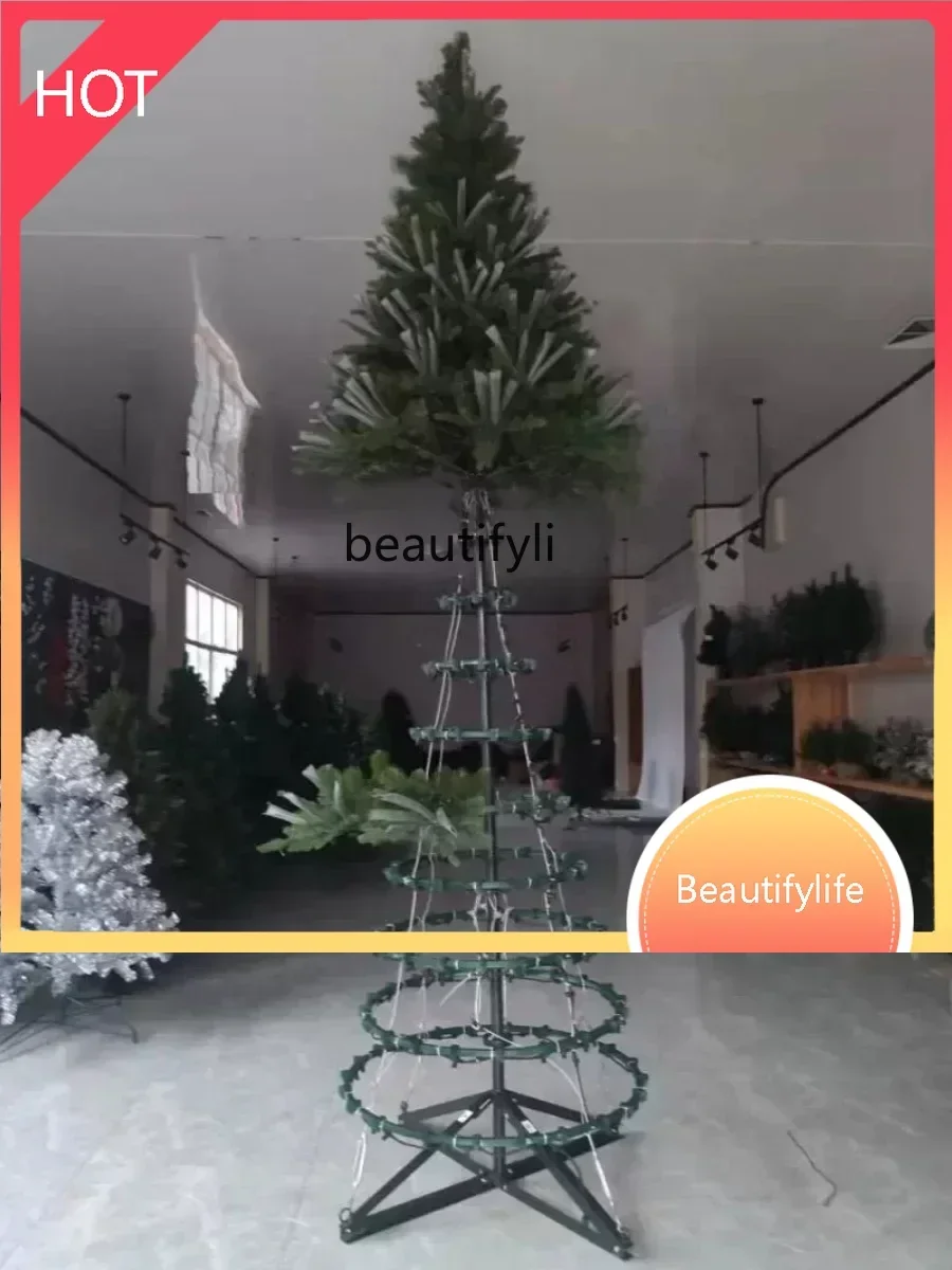 

Роскошная зашифрованная светодиодная светящаяся рождественская елка, зашифрованная сосновая игла, большая рождественская елка из полиэтилена, светящаяся рамка