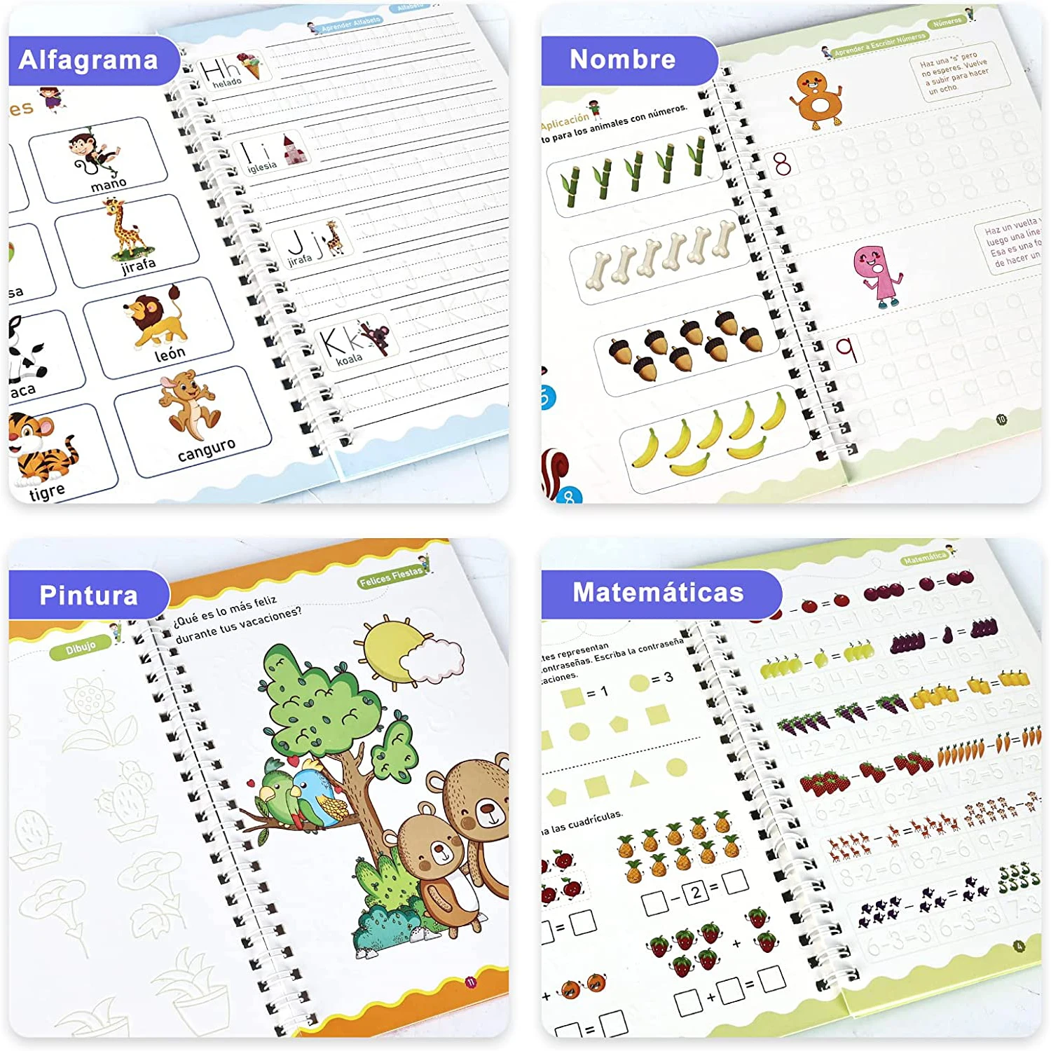 Imagem -06 - Reutilizáveis Espanhol Livros Mágicos Aprendizagem Lettering Tracing Workbook Inglês Cadernos para Crianças Francês Montessori Writing