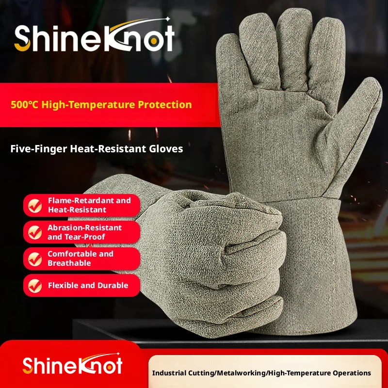 SHINEKNOT 500-Degree Heat-Resistant Gloves For Industrial Thermal Protection, Thickened Oven & Baking Use Five-Finger Design