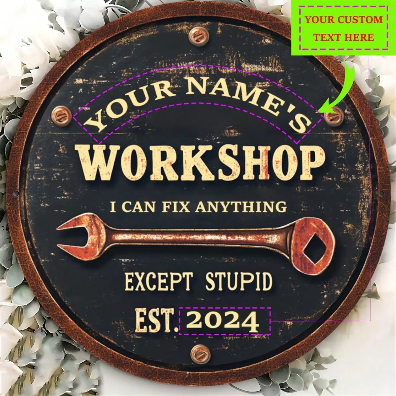 

Retro Metal Garage Sign Vintage Workshop Decor Custom Tin Plaque For Man Cave Shed Personalized Steel Yard Art 7.87x7.87