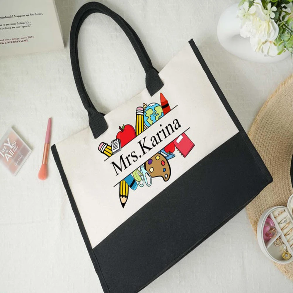 Durable Teacher Tote Bag Personalized Mrs Teacher Work Bag Custom Name Teacher Tote Bag Daily Use Shopping Bag