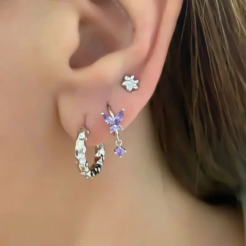 925 Sterling Silver Needle Luksusowe fioletowe kryształowe kolczyki w kształcie serca dla kobiet Geometryczne kolczyki z krzyżem Biżuteria modowa — zdjęcie 6