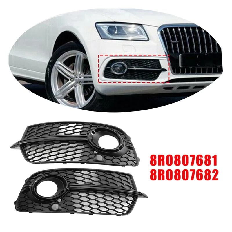 

1Pair Black Front Bumper Fog Light Cover Grill For Q5 Sport 2013-2017 Lower Grille Foglight Bezel Honeycomb Decoration