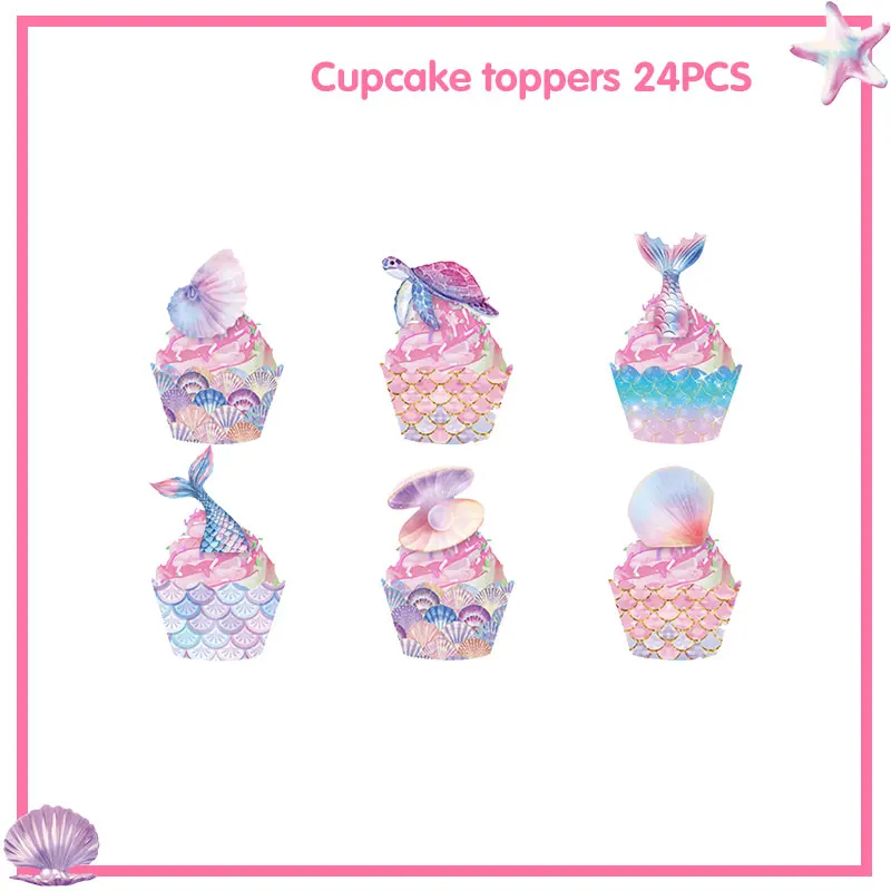 Mermaid Birthday Party Decorations Theme Tableware Set Hanging Banner Gift Bags Tablecloth Backdrop Party Decorations For Kids