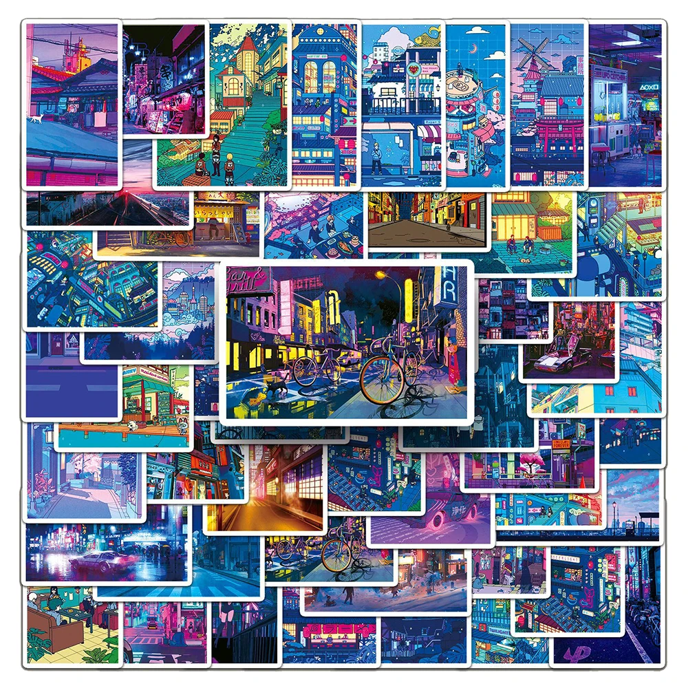 

10/30/50pcs Aesthetic Anime City Night View Cartoon Stickers Decoration DIY Phone Case Notebook Laptop Graffiti Decals Kids Toy