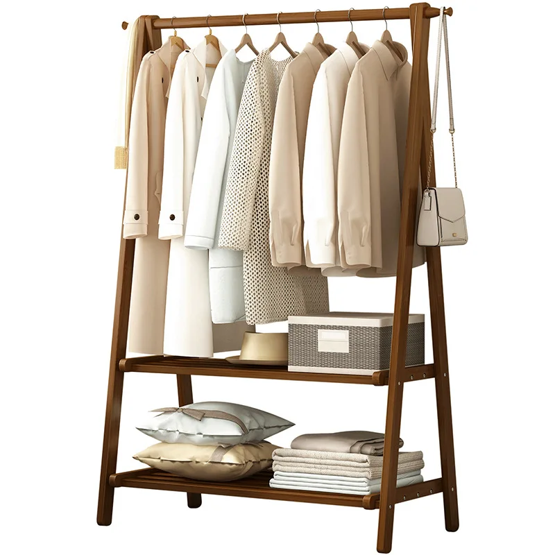 

Bedroom folding coat rack floor-to-ceiling bold solid wood hanger balcony clothes drying rack