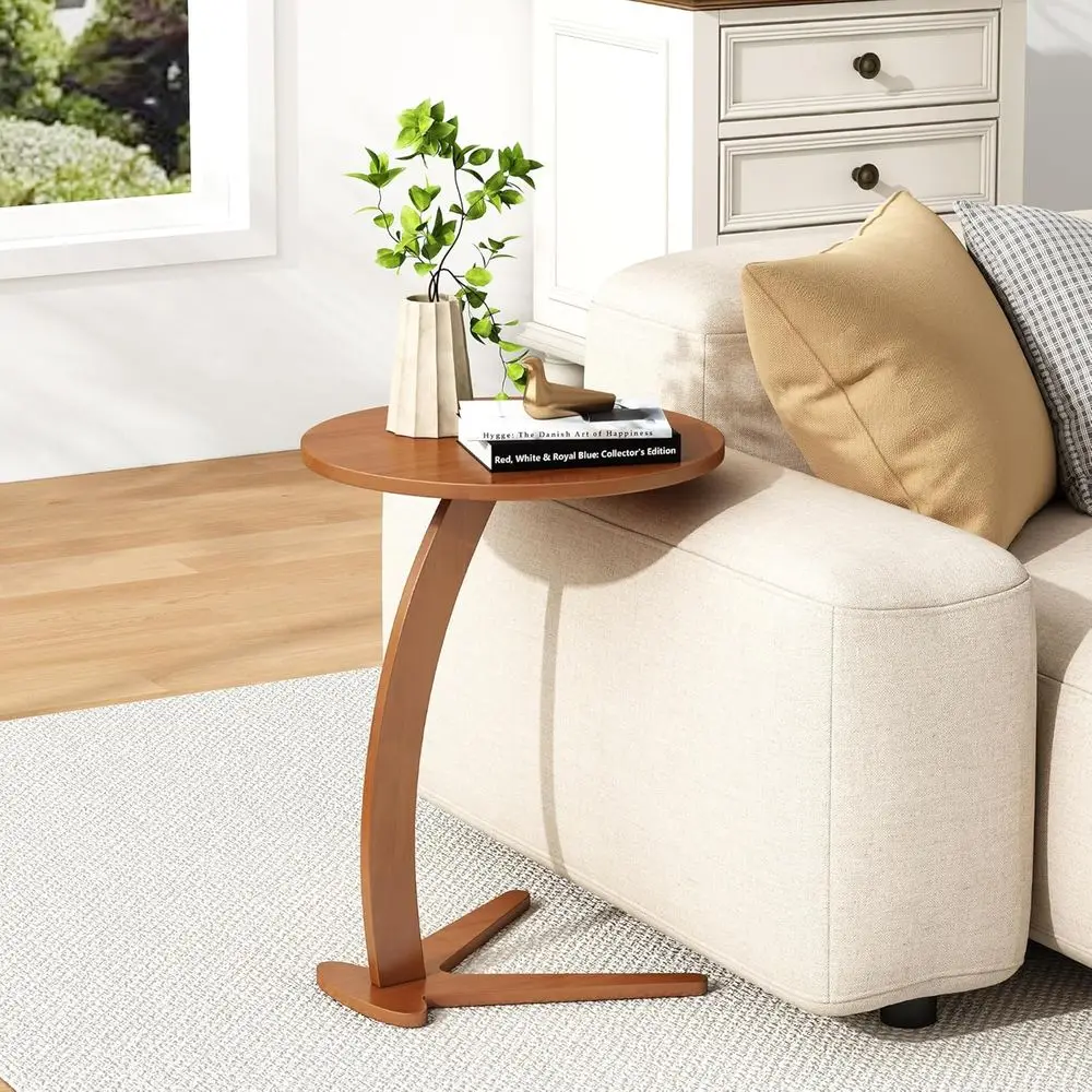 Compact Solid Wood C-Shaped Side Table For Sofa, Desk, Or B…