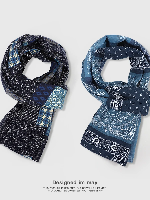 Versatile Retro Artistic Cotton Linen Men's Scarf Floral Print Ethnic Style Winter Warm Fashion Accessory Unisex Long Rectangle