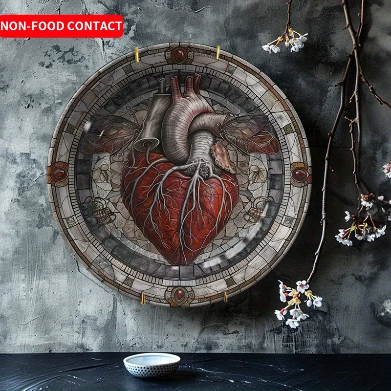 1pcExquisite Stained Glass Style Ceramic Decorative Plate Heart-Shaped Art Ornament Home Wall Decor Non-Food Contact Living