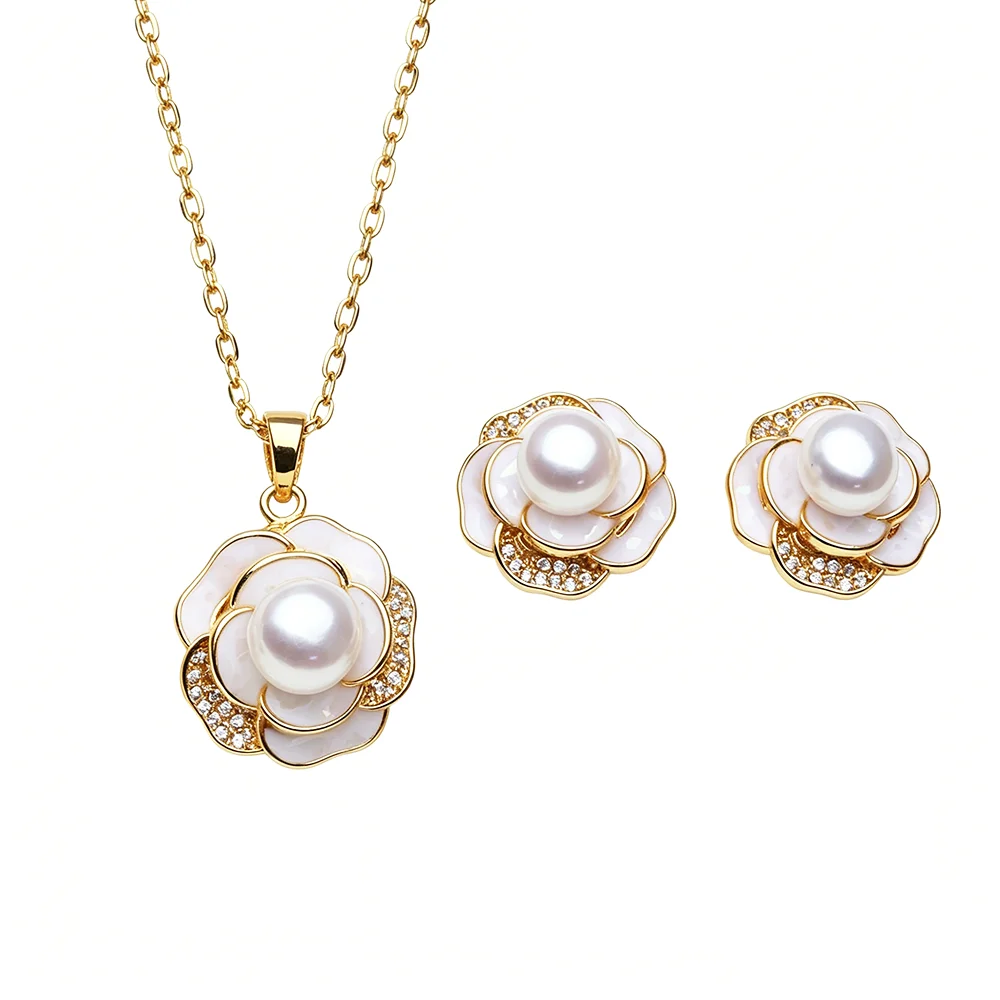 

Wedding White Natural Freshwater Pearl Necklace Earrings Set,Real 925 Silver Pearl Stud Earring Set Wife Mother Anniversary Pink