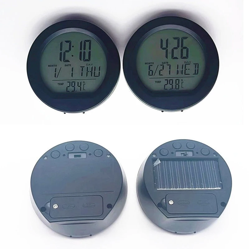 Luminous S77 Car Solar Charging Clock Auto Backlight Month Date Week Thermometer Car Interior Accessories