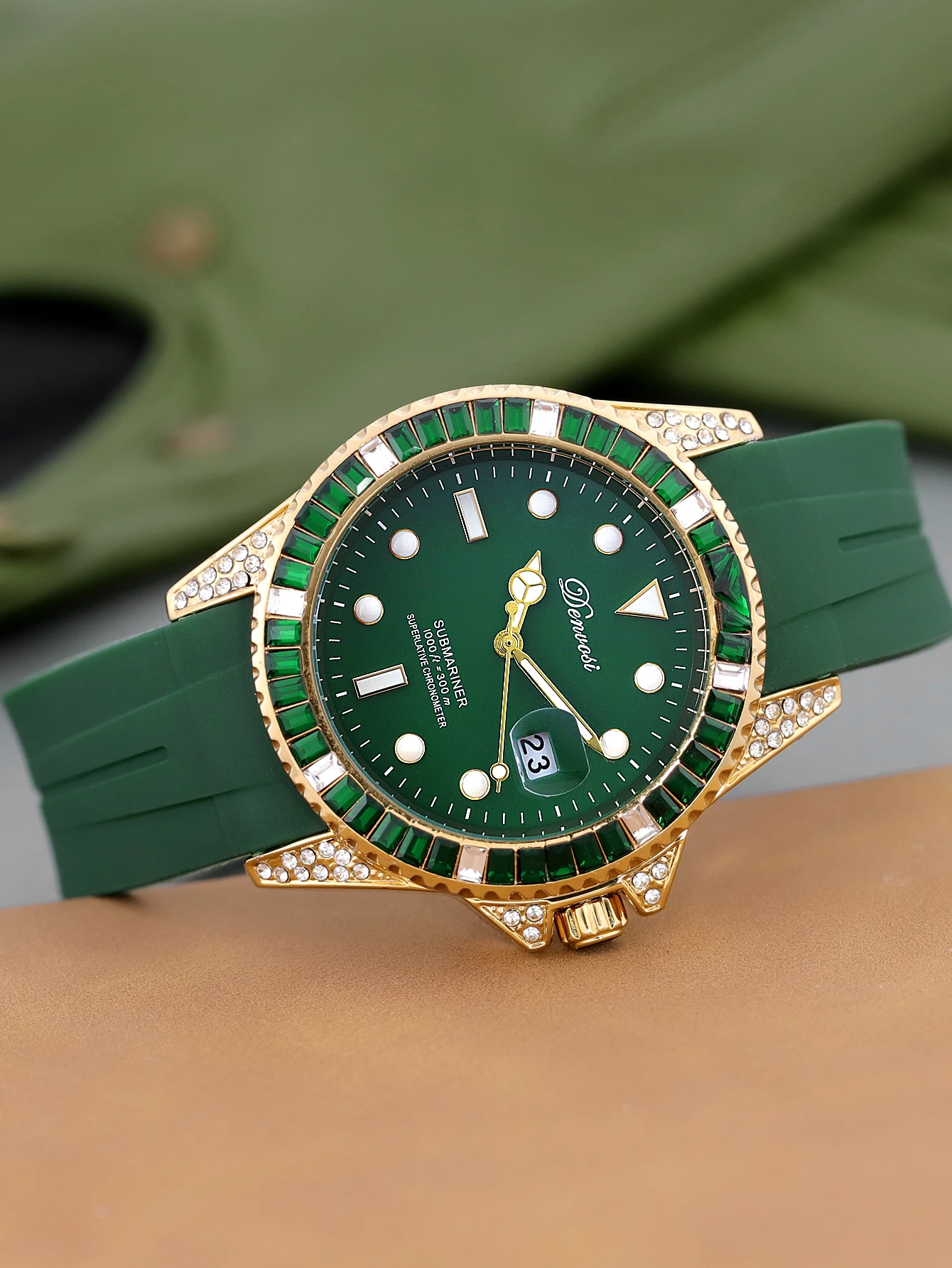 DENVOSI مجموعة الماس الفاخرة كوارتز ساعة فاخرة سيليكون الشريط التقويم ساعة للجنسين