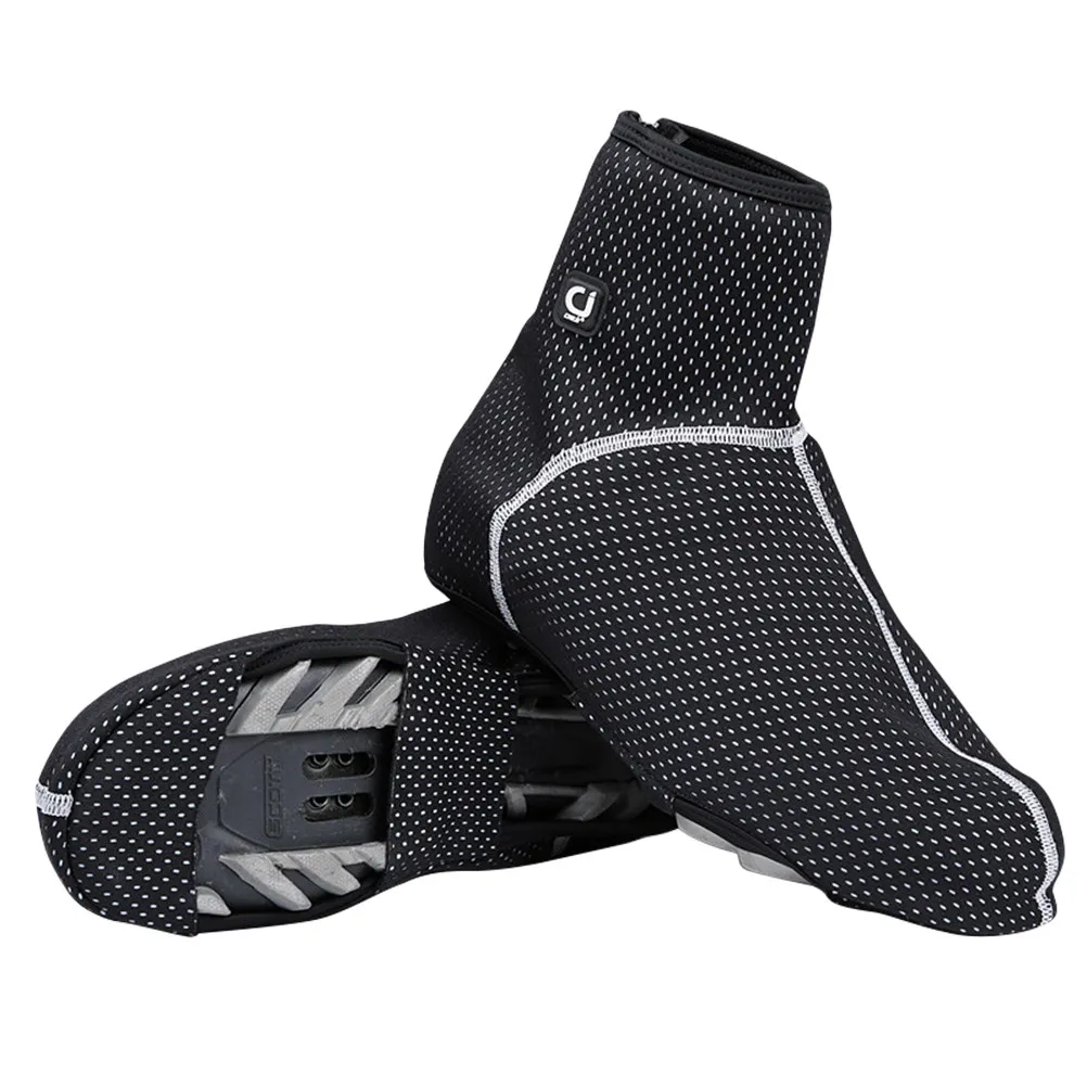 

1Pair Aerodynamic Cycling Shoe Covers Thermal Windproof Overshoes with Full-Zip Closure Anti-Slip Sole for Road Trials