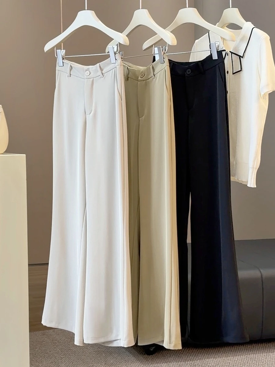 

Женские элегантные однотонные расклешенные брюки Foamlina: модные широкие брюки на пуговицах для весны и лета, повседневные офисные брюки для женщин