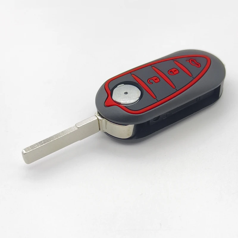 Cocolockey Flip Car Key Shell Colorful Silicone Pad for Alfa Romeo Mito Giulietta GTO 159 3Buttons Remote Fob Shell Red Pad 2PCS