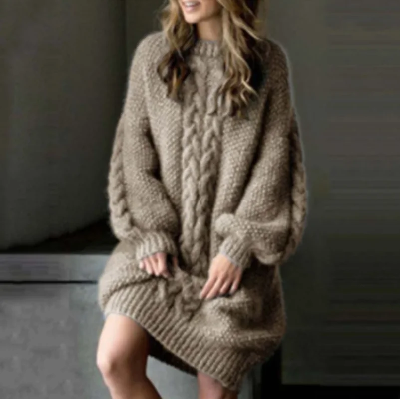 女性用ニットセータードレス,長袖,ラウンドネック,単色,カジュアル,セクシーな服,秋,冬,新しいファッション,S-5XL, 2022