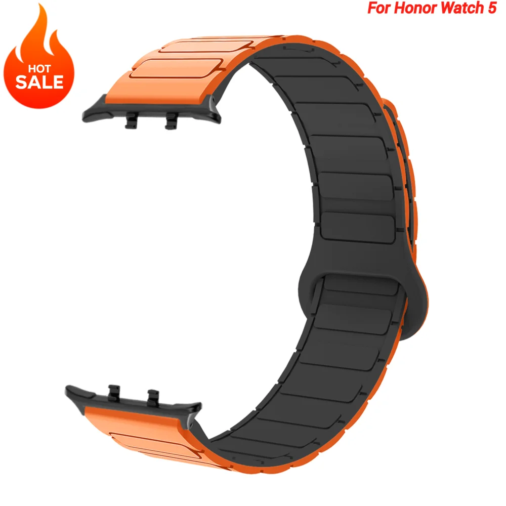 

20mm Magnetic Loop Strap For Honor Watch 5 Bracelet Armor Style Sweatproof Silicone Quick Release Smart Watch Band For Man Woman