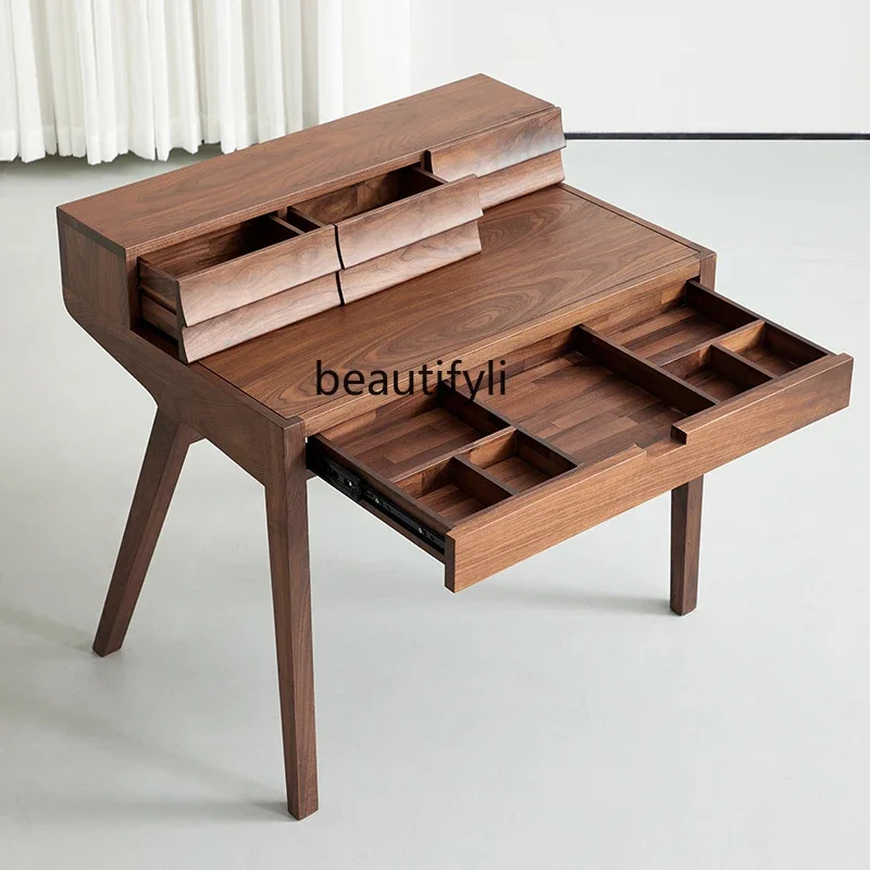 

Italian light luxury North American black walnut dresser solid wood makeup table bedroom, high-end dual-purpose table