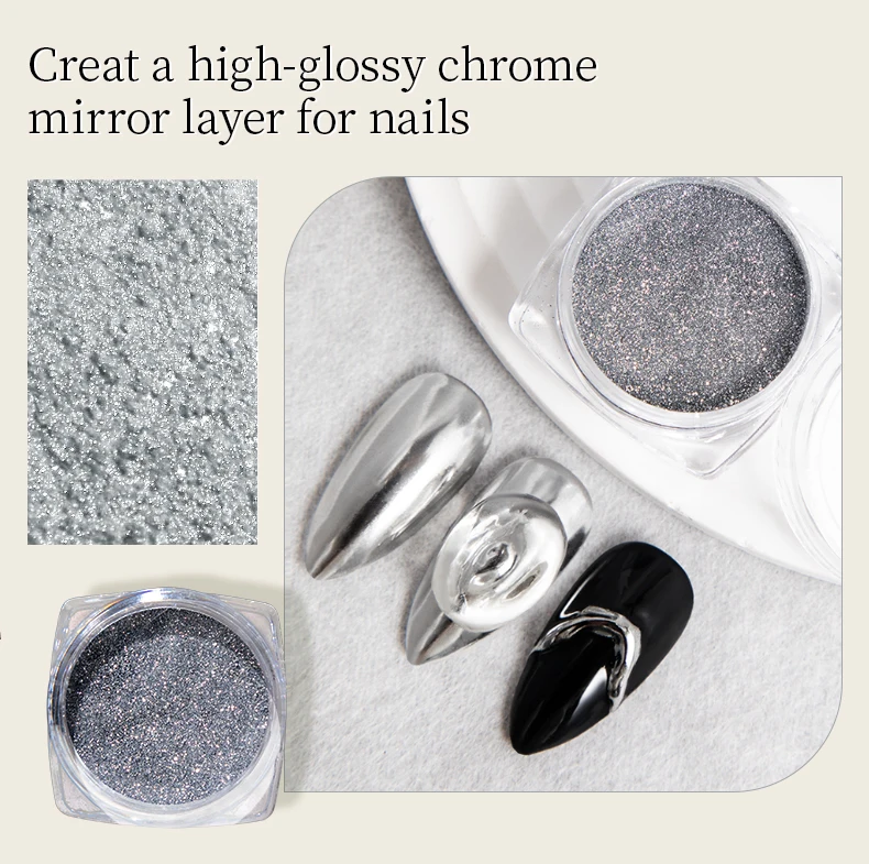RS Chrom-Nagelpulver, holografischer magischer Spiegel, metallisch, golden, silbrig, reibend, Nagelkunst, Glitzerstaub für Nageldesign-Dekoration – Detail 7