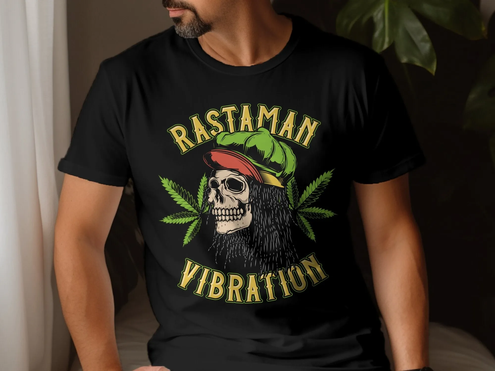 Rastaman Vibration Skull T Shirt Reggae Music Inspired Rasta Colors Casual Wear