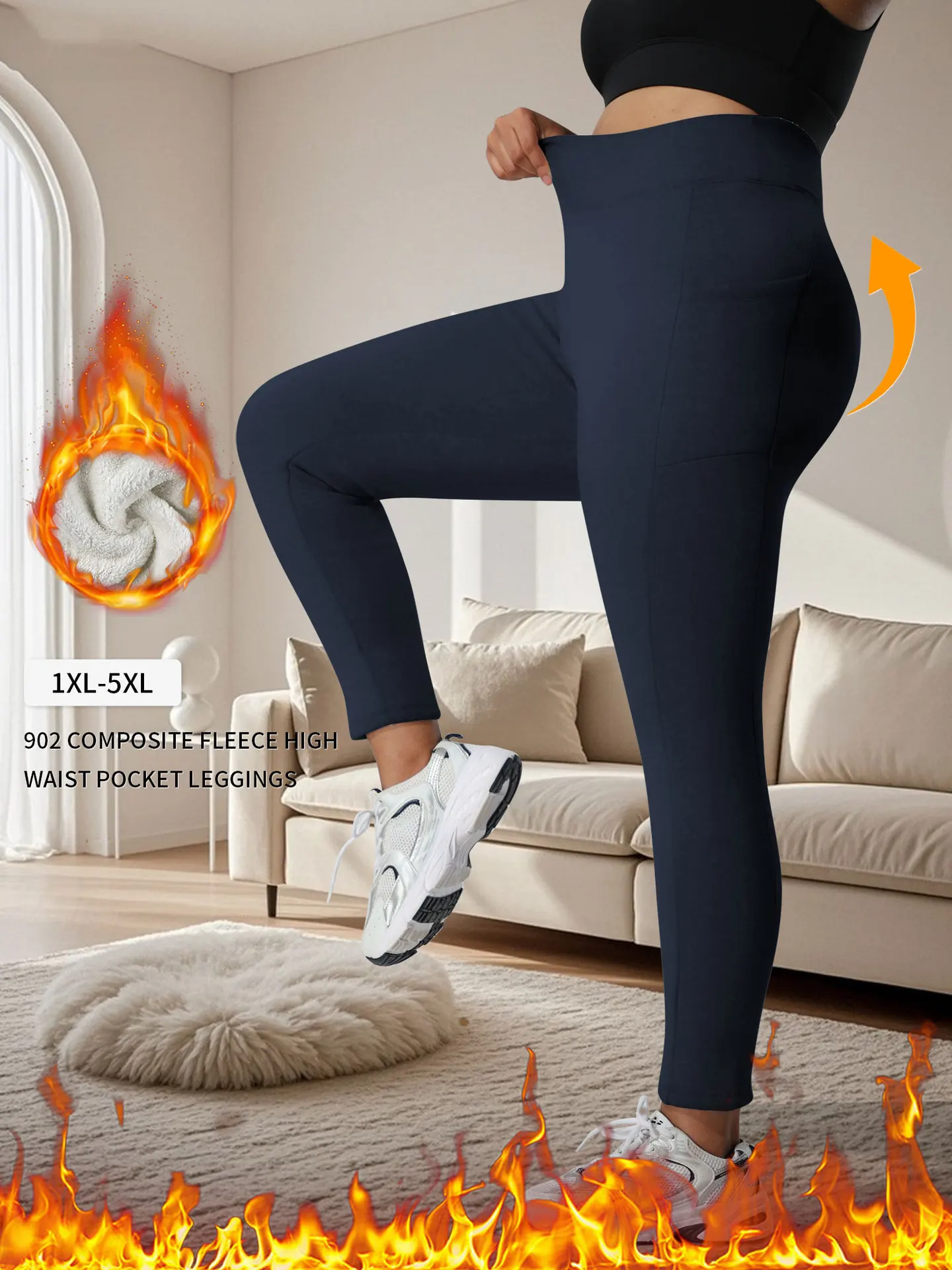 المرأة حجم كبير مبطن بالصوف طماق غير رسمية عالية الخصر الخريف الشتاء الدافئة ضيق صالح ملابس خارجية مع جيوب #3