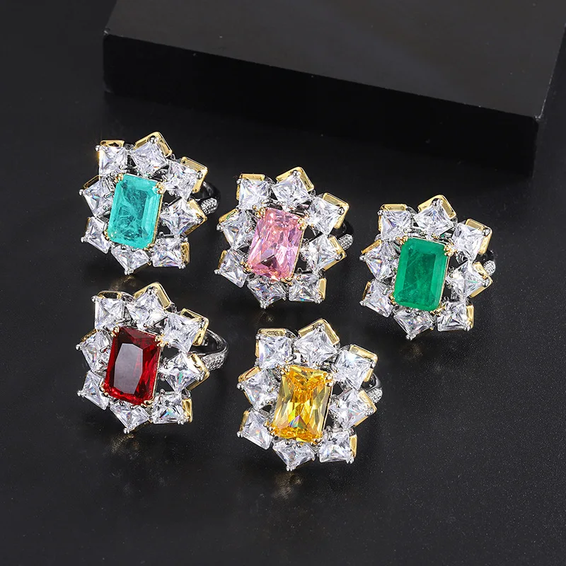 

Colorful Gem Series Emerald Ring Colorful Flower Paraiba Green Red Zircon Ring