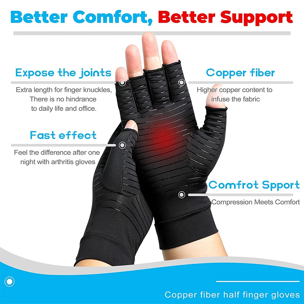 1Pair Compression Arthritis Gloves with Non-Slip Silicone Gel Open Finger Gloves for Wrist Support Arthritic Joint Pain Relief