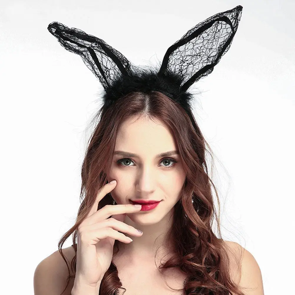 

1 шт. повязка на голову с кроличьими ушками и кружевом, очаровательный ободок для волос для вечеринок, милый головной убор для косплея и фестивалей, декоративный аксессуар для волос