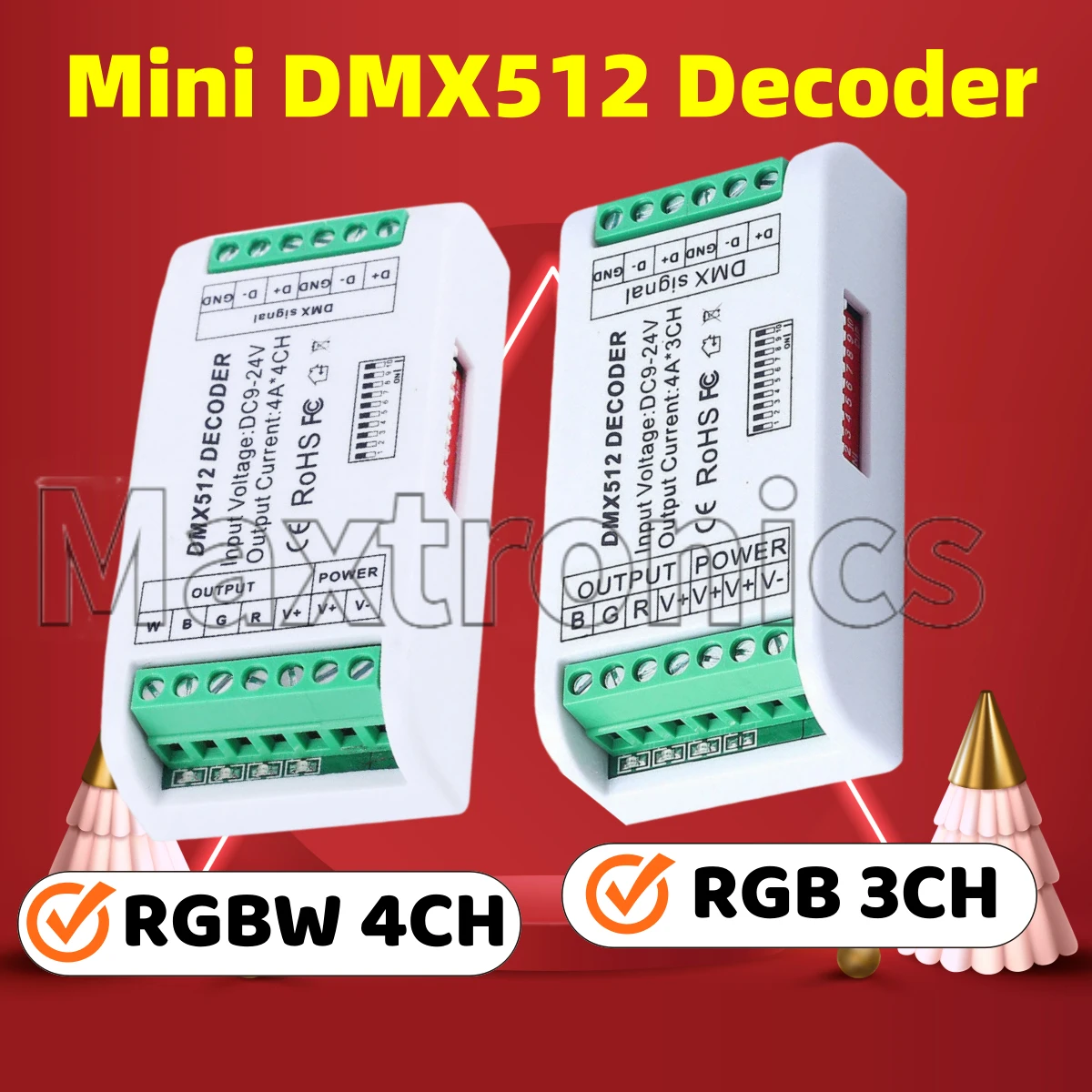 

Контроллер-декодер DMX512 Mini RGB 3CH/RGBW 4CH для декоративного освещения дома, светодиодных лент RGB/RGBW и точечных светильников 12В-24В
